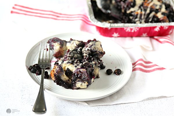 Blueberry Bubble Bread served on a white plate. Recipe for frozen blueberries.