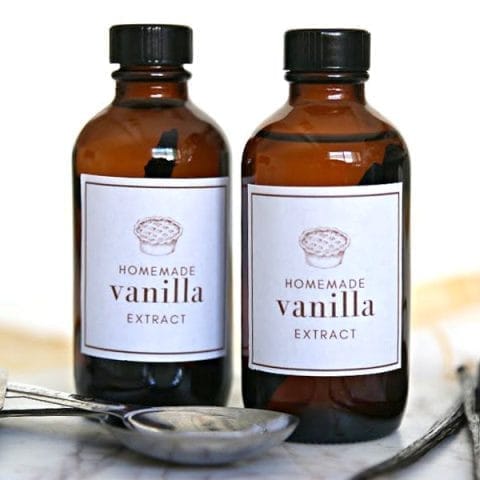 Two brown bottles of homemade vanilla