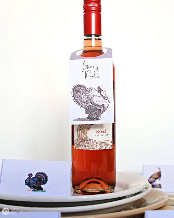 Wine bottle with printable thanksgiving wine tag