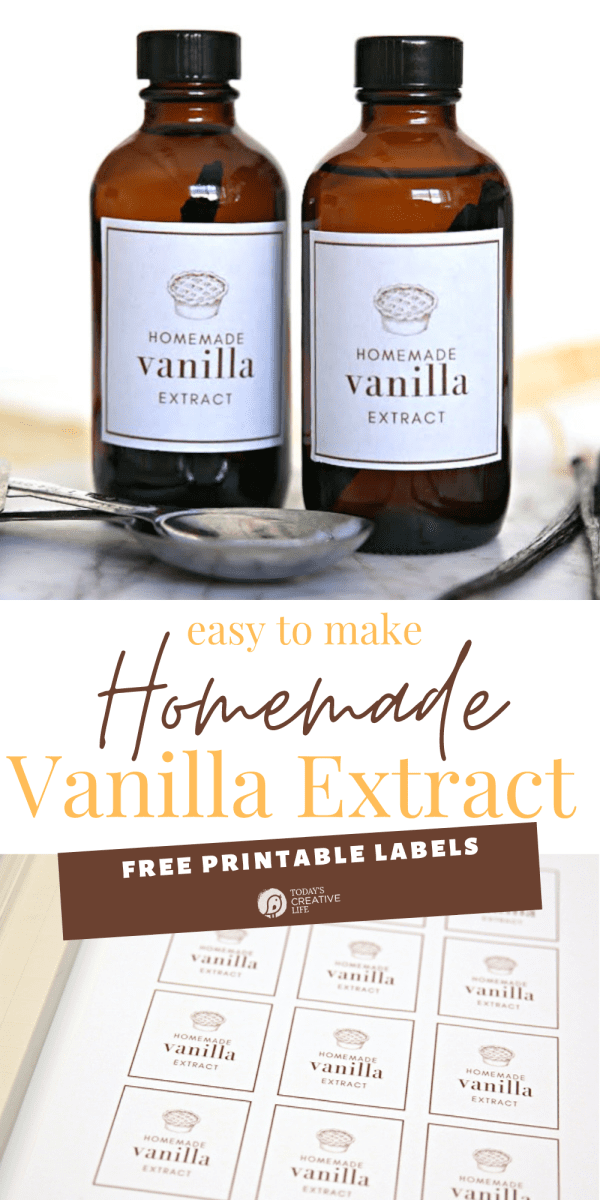 Recipe for Homemade Vanilla Extract in two brown bottles with vanilla beans
