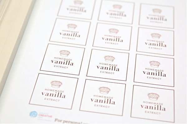 Sheet of square labels for homemade vanilla extract