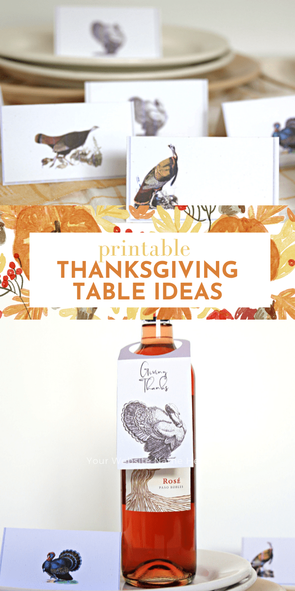 Thanksgiving Free Printables for the table. Place cards and wine tags with turkeys