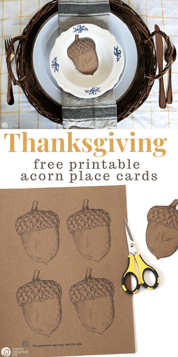 Ideas for Thanksgiving Table Settings | printable paper acorns for place cards