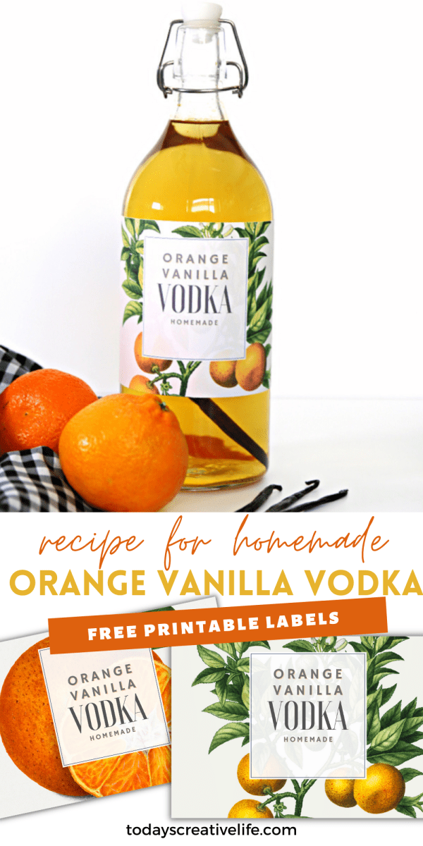 photo collage | Orange Vanilla Infused Vodka Recipe with beautiful botanical labels to choose from. 