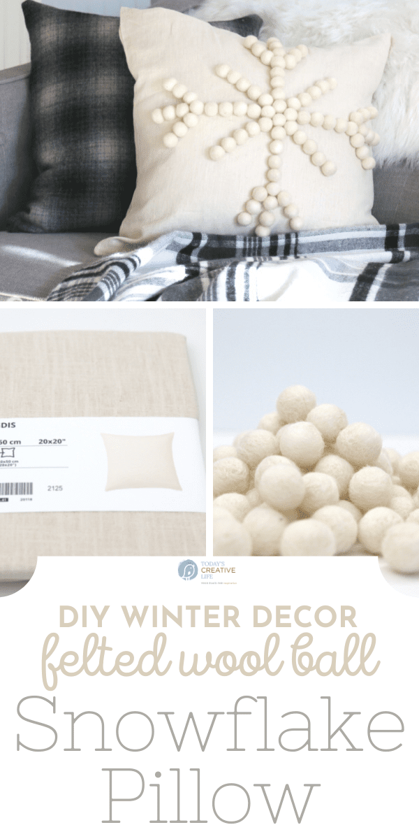 photo collage of how to make a diy snowflake pillow