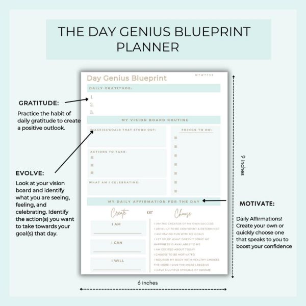Day Genius blueprint planner notepad for Vision board ideas