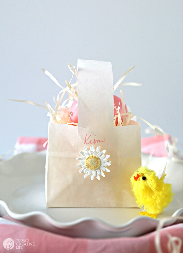 Small White paper bag Easter Basket for Easter Table Decor and place setting.