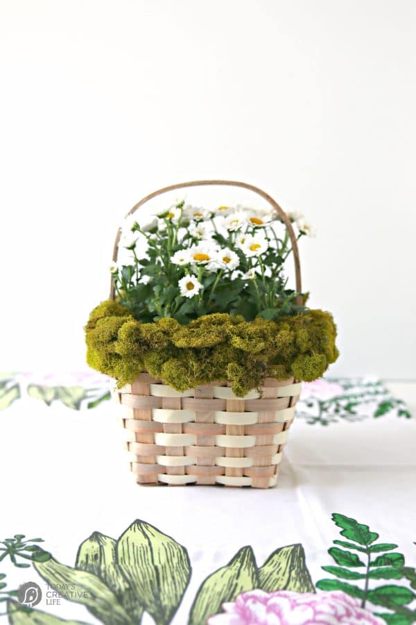 Wooden Basket decorated with Moss | Easter Basket Idea