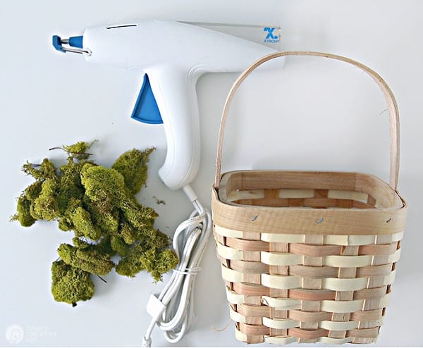 Supplies for making a moss rimmed basket