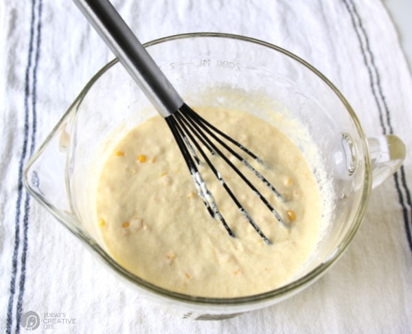 Mixing bowl with batter for making Corn Jalapeno Bread