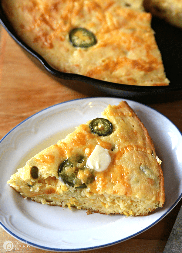 Buttered piece of Jalapeno Corn Bread