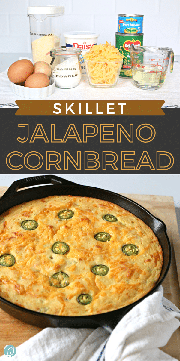  Ingredients and Recipe for Jalapeno Cornbread in a skillet