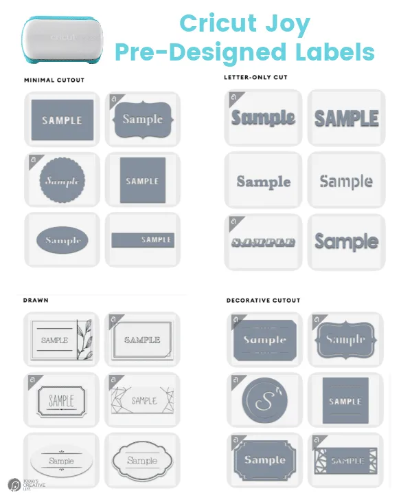 cricut joy pre-designed label choices