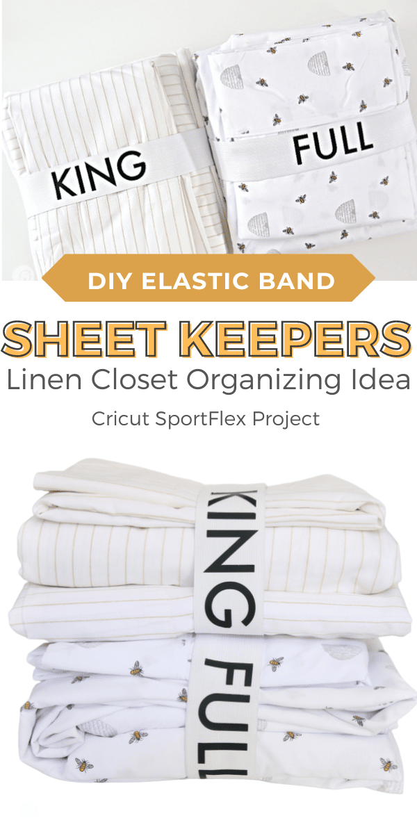 Linen Closet Organizing | photo collage of sheet organizer elastic bands