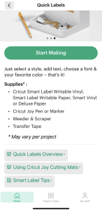 Instructions how to make labels with a cricut from the app