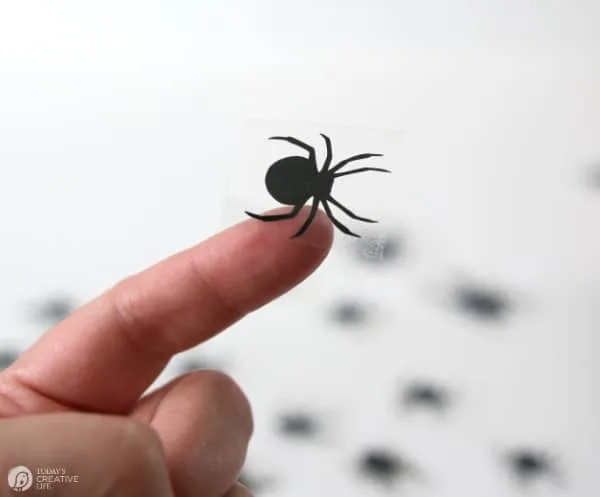 Vinyl black spider on finger tip