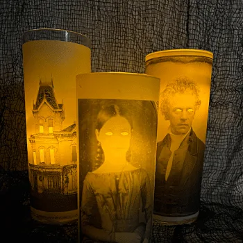 DIY Halloween Decor with Glowing Eyes Candle luminaries.