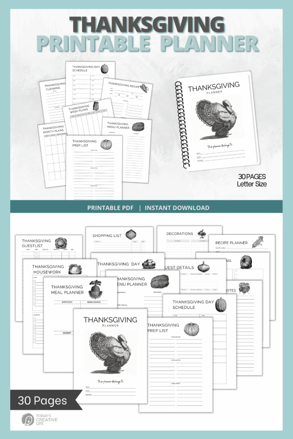 planner sheets for a printable thanksgiving planner