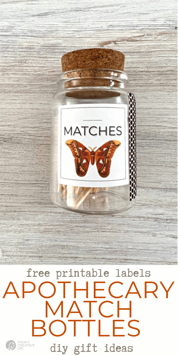 Apothecary Match Bottles. Label has a butterfly.