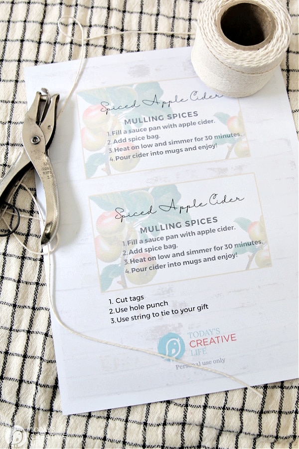 Apple Cider Gift tags with spiced cider recipe.
