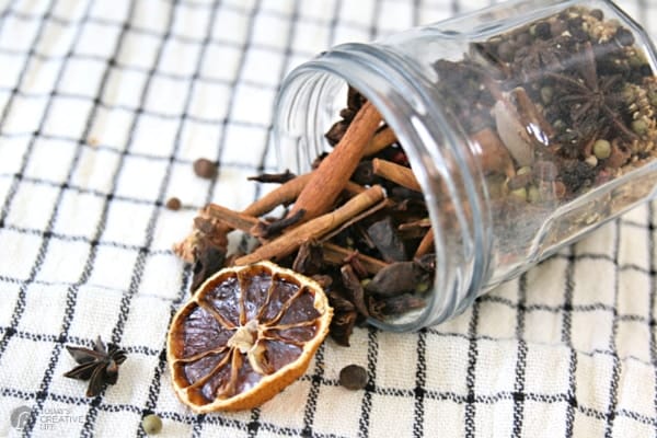 jar full of spices for hot cider or wine