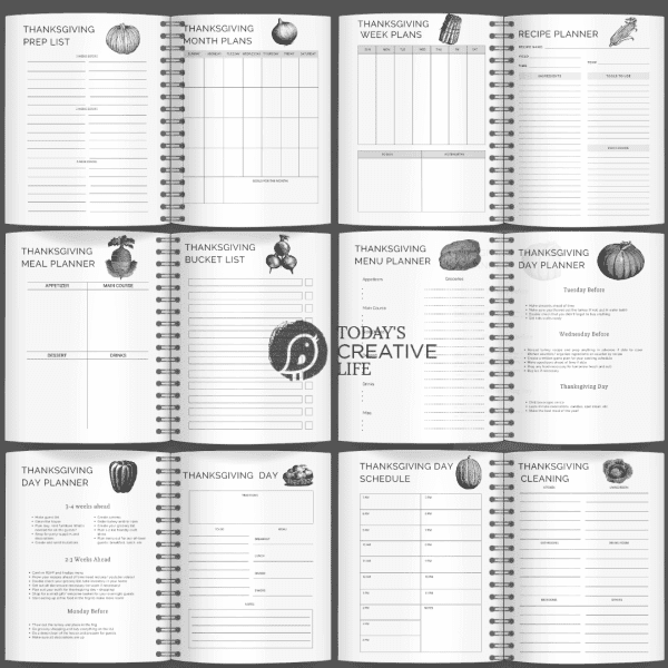 images of each page of a printable planner for thanksgiving