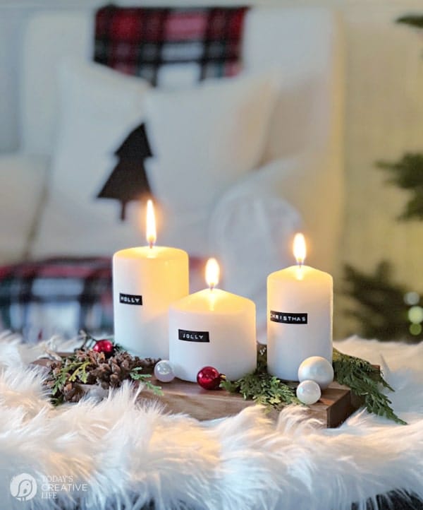 Christmas Decor with Candles in a decorated living room.