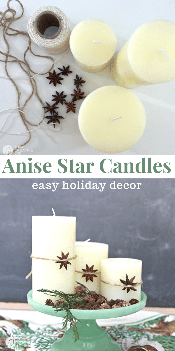 photo collage - 3 candles decorated with anise star seeds