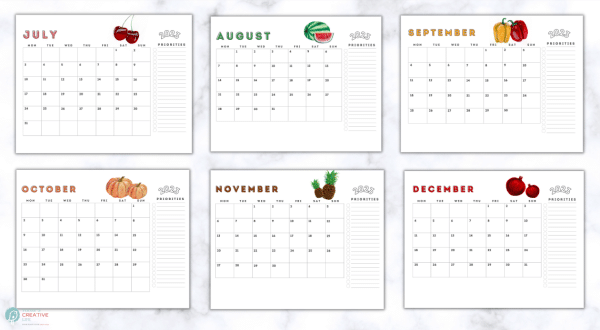 showing 6 months of the printable calendar