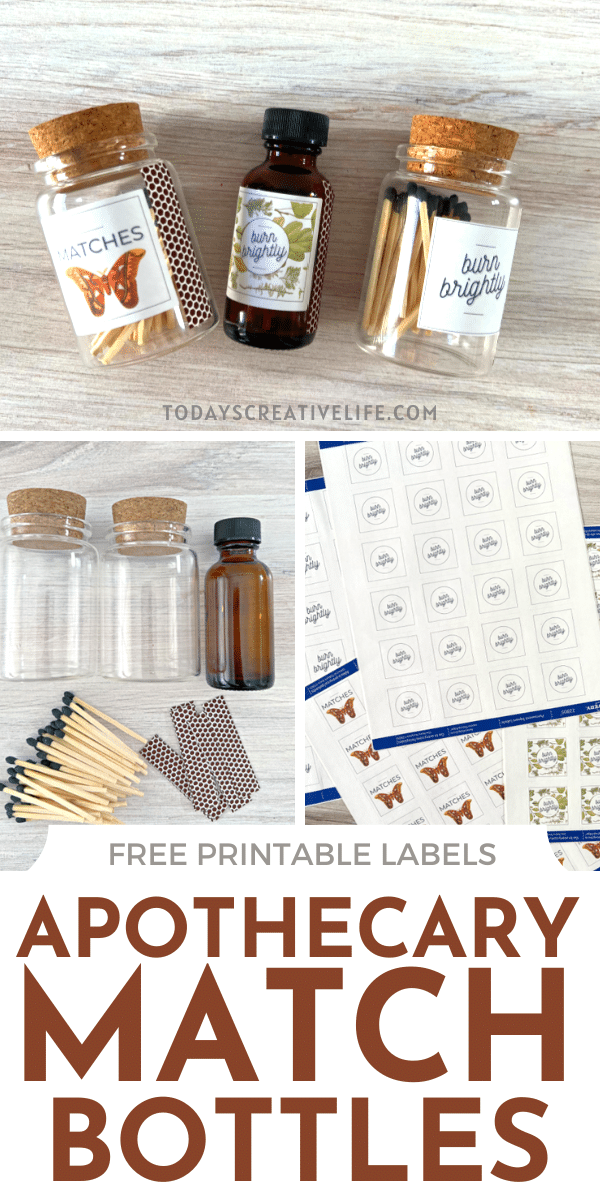 photo collage for Apothecary matches. Supplies, printable labels and bottles. 