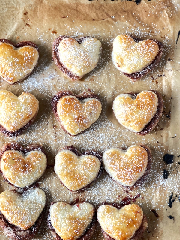 Heart shaped puff pastry with chocolate. Puff pastry dessert recipe for Valentines day
