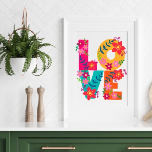 Printable wall decor in a kitchen setting
