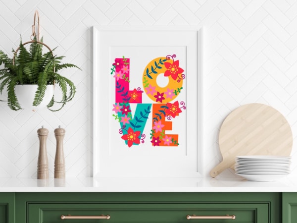 Kitchen with LOVE wall art