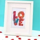 Framed LOVE with a turquoise background