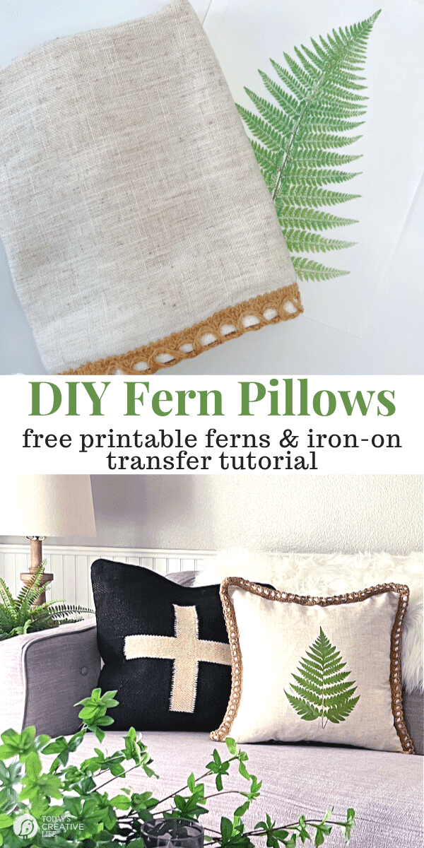 Photo collage for Ideas for home decor using iron on transfer paper for pillow covers. Fern botanical pillows.