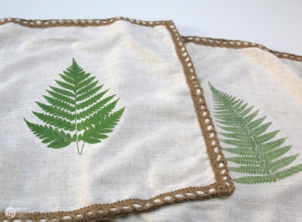 Pillow Covers with ferns on them.