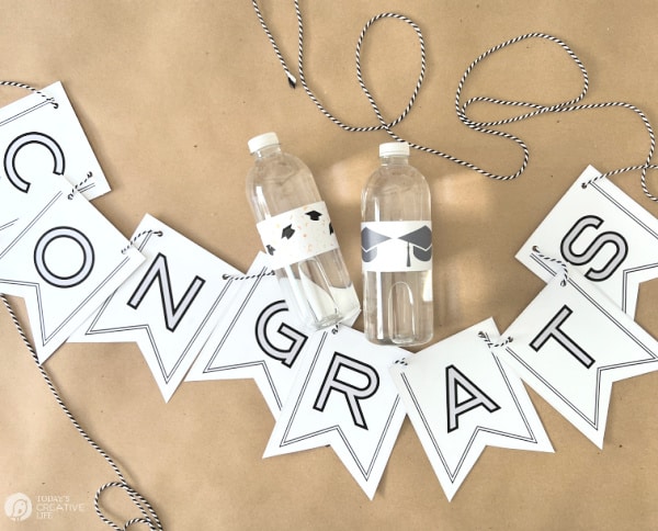Congrats printable banner with bottle wrappers