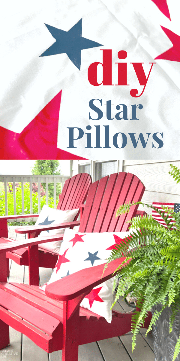 photo collage for fabric painted pillows with stars. Patriotic decorating ideas on a budget.