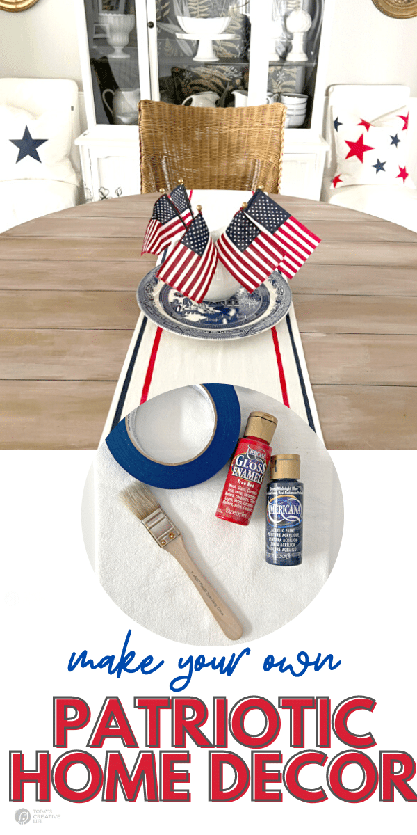 photo collage of a DIY Craft for a patriotic table runner. 