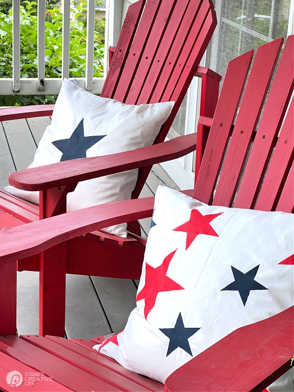 Patriotic Decorating Ideas with DIY Star Stenciled Pillows.
