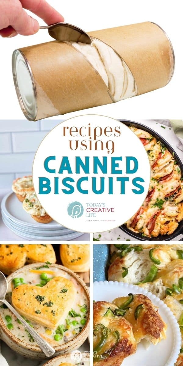 Photo collage of creative ways to use canned biscuits.
