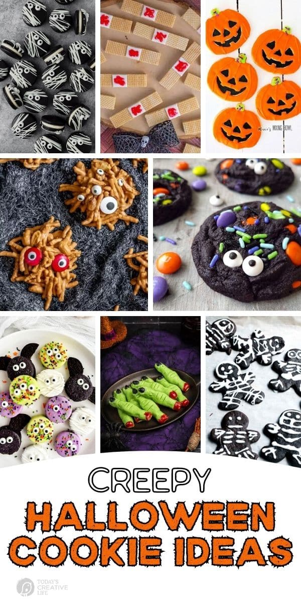 photo collage with photos of spooky cookies for Halloween. 