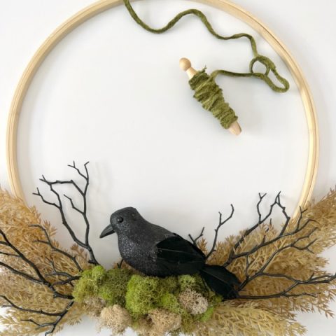 Crafts for Halloween for making a crows nest wreath.