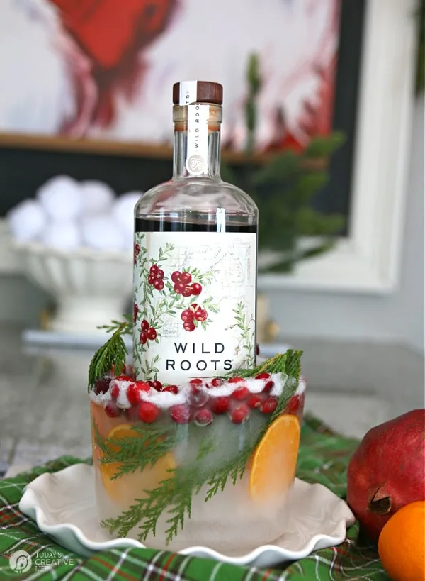 Bottle of vodka in a homemade bottle ice mold ice bucket