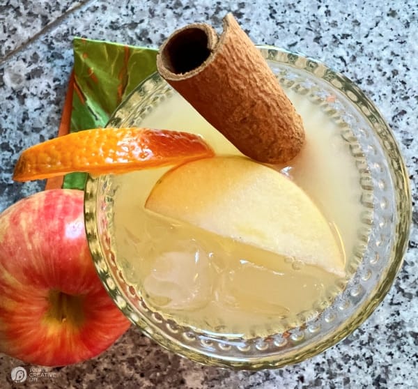 overhead shot of a glass of apple cider sangria recipe 