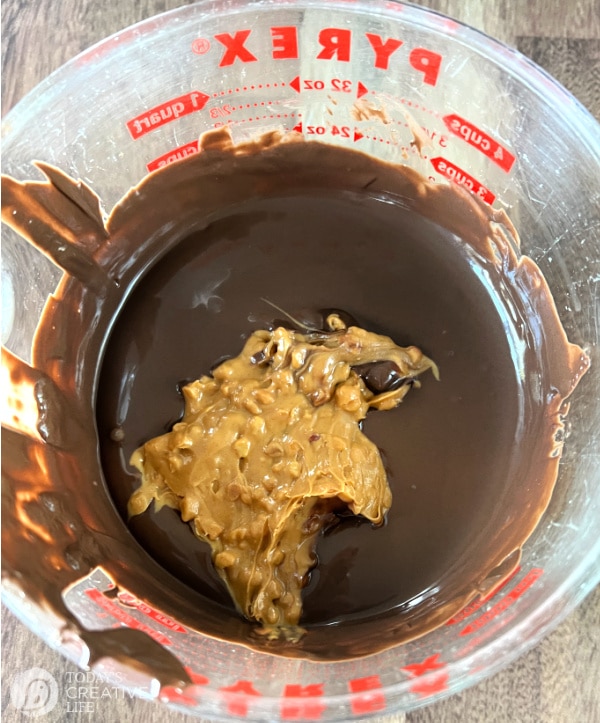 melted chocolate with a scoop of peanut butter.
