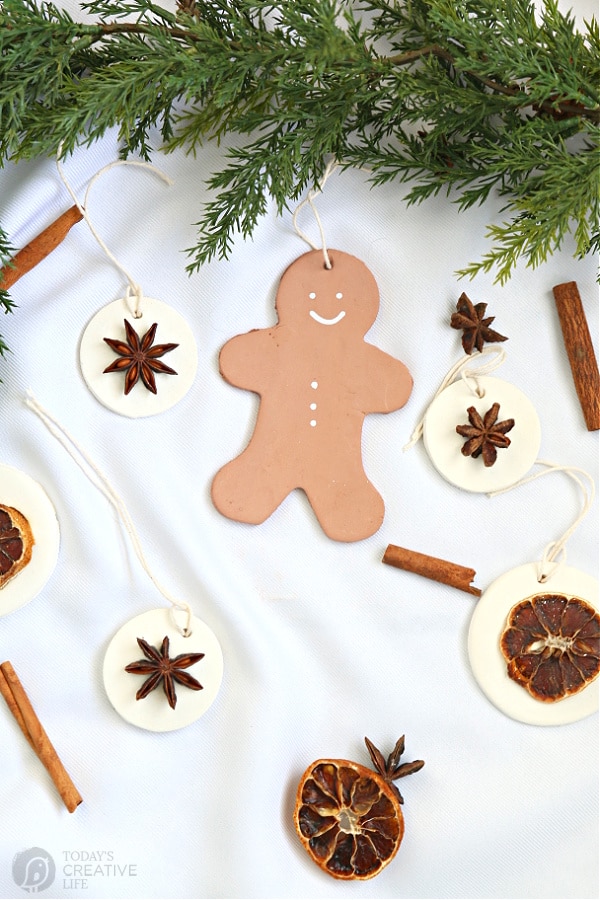 DIY Christmas Ornaments made with air dry clay. 