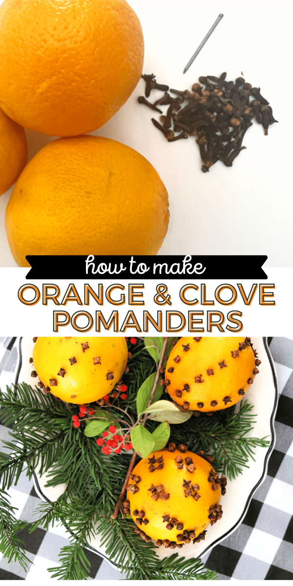 photo collage for making orange clove pomander balls. 