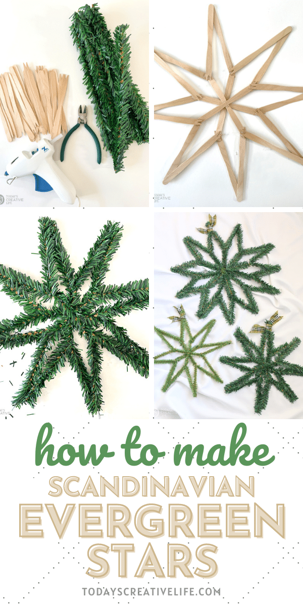 photo collage for how to make evergreen stars for Christmas