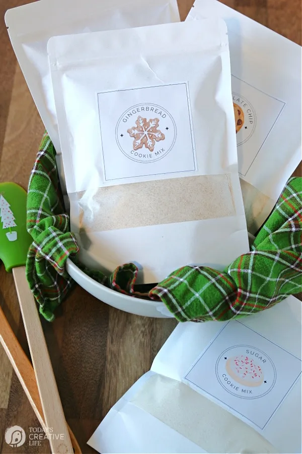 Cookie Mixes in white bags in a white bowl